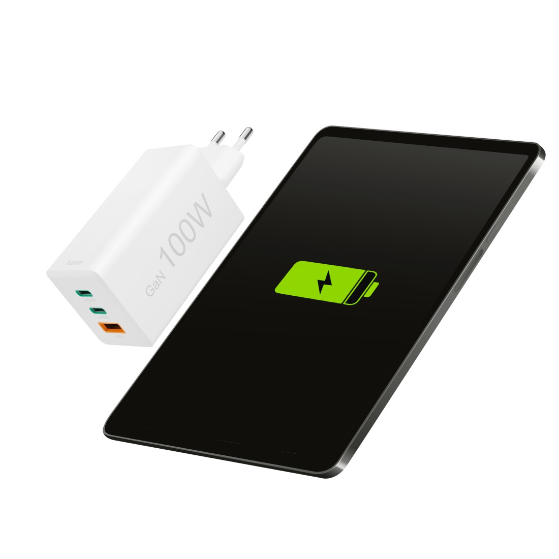 Chargeur rapide, GaN, 2 USB-C, 1 USB-A, mini-chargeur, PD, 100 W, blanc
