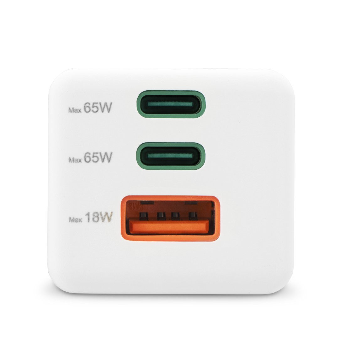Chargeur rapide, 2 USB-C, 1 USB-A, mini-chargeur, PD, 65 W, blanc