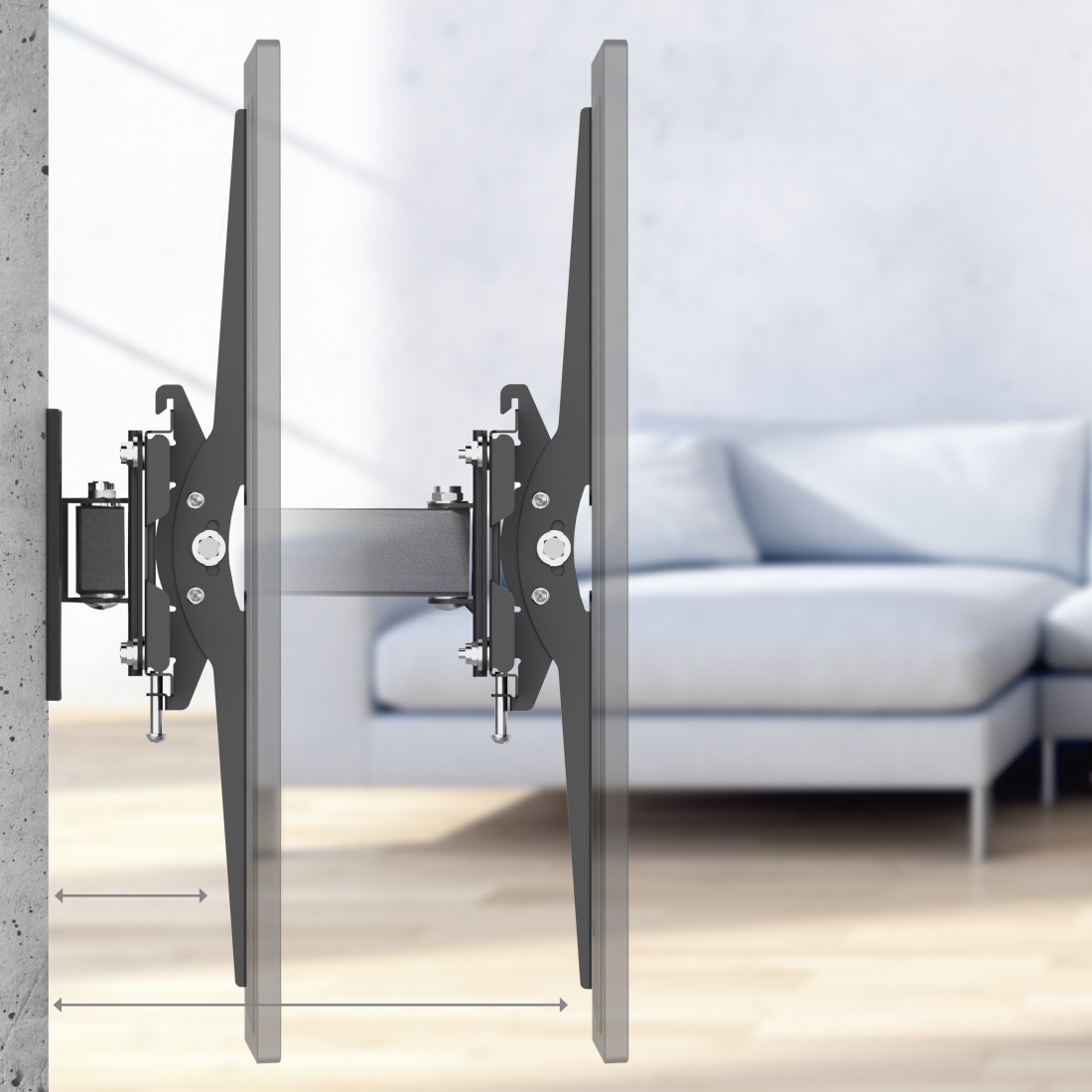 Support mural TV, pivotable, inclinable, télescopique, 165 cm (65